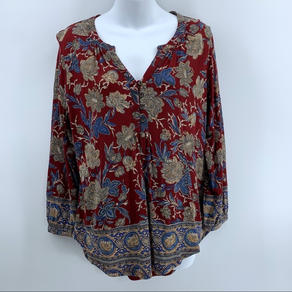 Lucky Brand women’s floral knit shirt, red/blue, medium - Picture 1 of 9